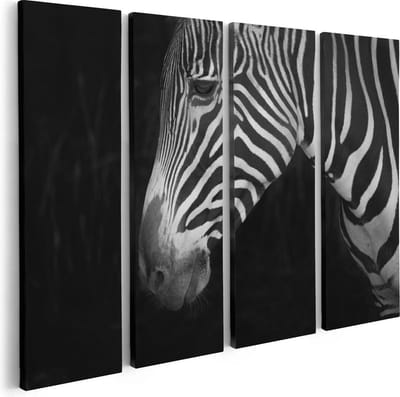 Artaza Canvas Schilderij Vierluik Zebra Kop Vanaf De Zijkant - Zwart Wit - 80x60 - Foto Op Canvas - Canvas Print