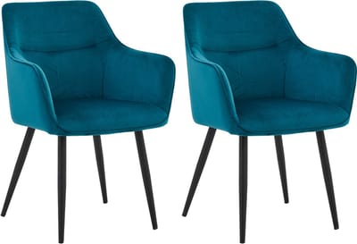 Colenis® - City Eetkamerstoel - Set Van 2 - Petrol - Velvet - Industrieel - Stoel - Design - Armleuningen