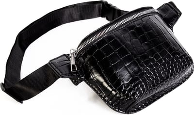 KIMU® Heuptasje Slangenleer - Zwart - Fanny Pack Leer Heuptas Leren Tas Leer Tasje Fannypack Krokodil Zwarte Dieren Krokodillenleer Festival