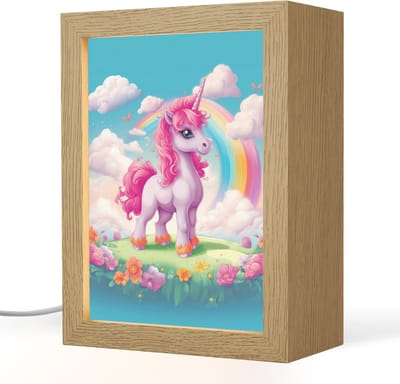 Nachtlampje 15x20 cm - Kinder lampje - Unicorn - Meisjes - Bloemen - Regenboog - Eenhoorn - Tafellamp kinderkamer - Slaapkamer lamp - Bedlamp kinderen - Kinderlampje stopcontact - Wandlamp babykamer - Nachtlampjes