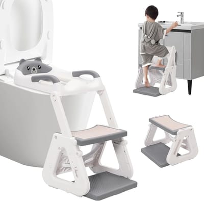 In hoogte verstelbare, opvouwbare toiletverkleiner met antislip treden voor kinderen