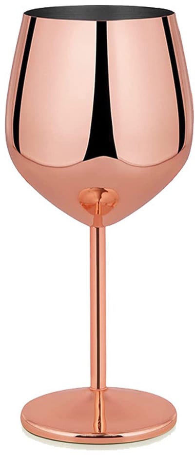 Wijnglazen van roestvrij staal, set van twee, 500 ml, roségoud, onbreekbare wijnglazen, wijnglazen op voet, duurzame cocktailglazen, geschikt voor feesten en bruiloften (roségoud).