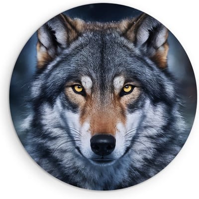 Saammp Muurcirkel Hout - Wolf - Dieren - Natuur - Ø 90 - Wandcirkel - Wanddecoratie Cirkel - muurdecoratie Woonkamer - Slaapkamer decoratie - Rond Schilderij