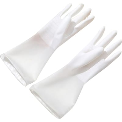 Gants de Nettoyage en Caoutchouc Gants de Lavage de Cuisine Réutilisables Imperméables Antidérapants Gants pour le Ménage pour Laver la Vaisselle M white