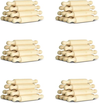 Houten Mini Deegrollers - Kleine Bakrollers - Bakken en Knutselen - Natuurlijk Materiaal - 6 Inch - Houtkleur