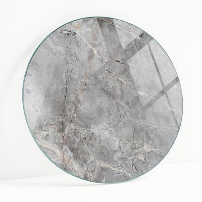 Wallfluent - Natuurlijk Marmerpatroon Glazen Plaat - 60 cm - Grijs Glasplaat Tafel - Rond Tafelblad Glas - Gehard Glas - Glazen Tafelblad Geschikt voor de Keukentafel