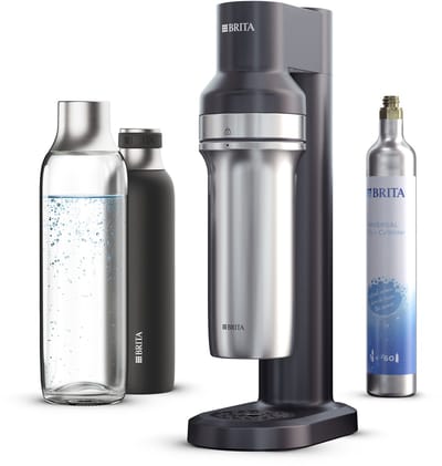 BRITA - SodaTRIO - Bruiswatertoestel - Soda - Zwart - incl. 1 BRITA flesvoet, 1 BRITA CO2 cilinder, 1 glazen fles, 1 kleine roestvrijstalen fles