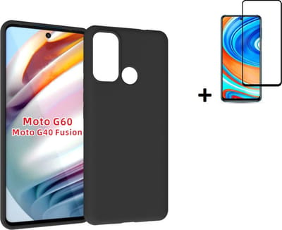 Hoesje Geschikt voor Motorola Moto G60 - Hoesje Motorola Moto G40 - Screenprotector Motorola Moto G60 - Screenprotector Motorola Moto G40 - Zwart Siliconen Case + Full Screenprotector