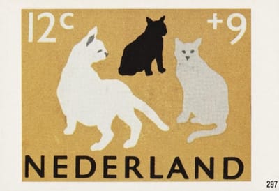 Briefkaart met afbeelding Poezen postzegel
