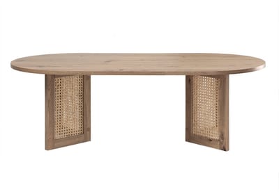 CALICOSY - Salontafel met ovaal blad en poten van echt rotan L120 cm - TALIA