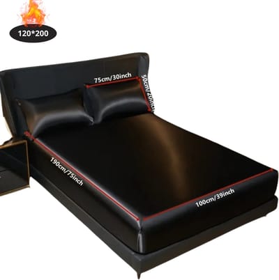 Nivard Satijnen Hoeslaken Set - Inclusief Kussensloop - 2 Delige Set - Beddengoed - Fitted Sheet - Pillow Case - Bed - Zwart 120x200