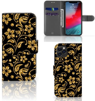 Boekhoesje voor Apple iPhone 11 Pro Hoesje Gouden Bloemen