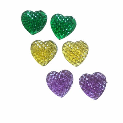 3 Paar clip oorbellen Hartjes Lotte Groen Geel Paars