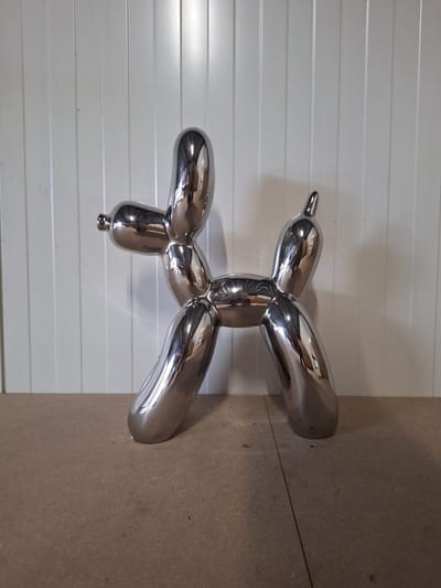 Ballonhond Beeld 50 cm Zilver – Keramiek Decoratie – Modern Design – Balloon Dog Sculptuur