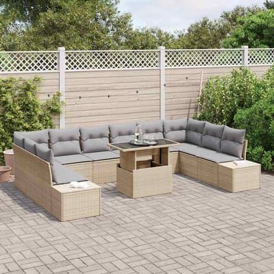 vidaXL - Tuinbank - Set - 11 - st - Beige - en - Lichtgrijs - poly - rattan