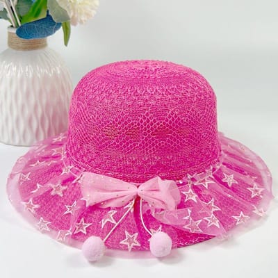 Chapeau de paille d'été pour enfants, pare-soleil tendance, protection solaire, chapeau de soleil, protection UV extérieure 2-7 years old pink