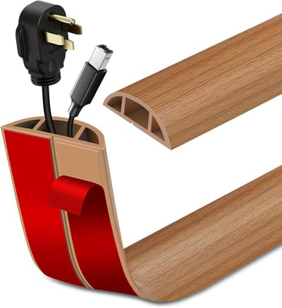 Daity Vloerkabelgoot - zelfklevende kabelafdekking - vloerverlengsnoerhoes - vloerstroomkabelbeschermer - kabelbeheer - struikelpreventie (lichtbruin hout, 1 meter).