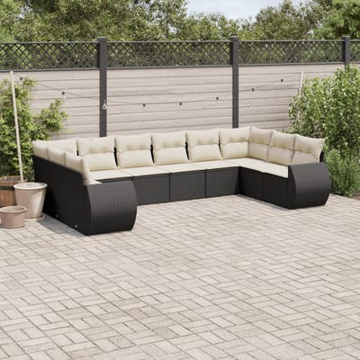 vidaXL - 10-delige - Loungeset - met - kussens - poly - rattan - zwart