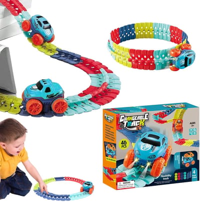 Elektrische Racebaan - Flexibele Baan - Kinderspel - Led Verlichting - 37 x 23 x 6 cm - 46 Stuks