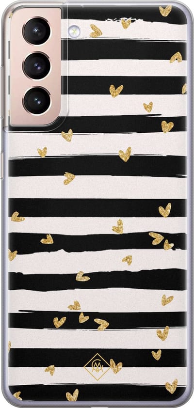 Casimoda® hoesje - Geschikt voor Samsung S21 - Hart Streepjes - Backcover - Siliconen/TPU - Zwart
