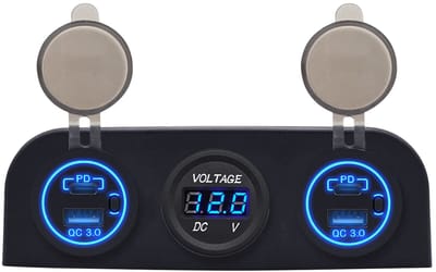 ProRide 12V USB Autolader 4 Poorten - QC3.0 - P19173 - Drievoudig opbouw paneel met Voltmeter