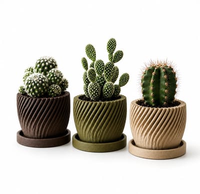 Geribbelde Bloempot met Drainagegaten en Onderzetter - Moderne 3D Geprinte Plantenpot voor Binnen