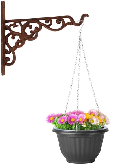 Hangpot + Muurhaak Rimini - antraciet - D25 cm - kunststof - metaal - tuinaccessoires