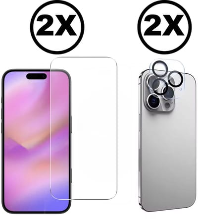 2 Stuks Screenprotector en 2 Stuks Camera Glas Lens Protector voor iPhone 16 Pro Max - 4-in-1 Set 9H Gehard Beschermglas - Extra Gehard HD Transparant en Krasbestendig - Full Cover Tempered Glass Screen Cover