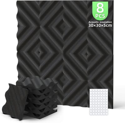 Famanu – Akoestisch schuim paneel van 30 x 30 x 5 cm, geluidsisolatie met hoge dichtheid voor opnameruimtes en kantoren, 3D geluidsabsorberend