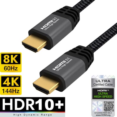 Qnected HDMI 2.1 kabel 1 meter - Gen 2 Certified - 4K 120Hz & 144Hz, 8K 60Hz Ultra HD - Ultra High Speed - 48 Gbps - PS5, Xbox Series X & S - Graphite Grey