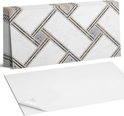 Coloray Plaktegels - Geometrisch patroon met lijnen Wandtegel Zelfklevend - 60 cm x 30 cm - Wit Plaktegels - 6 stuks - Rechthoek PVC Tegels - Plaktegels Keuken - Zelfklevende Vloertegels Badkamer - Vinyltegels Vloer Zelfklevend - Portugese Tegels