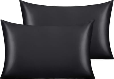 Famanu – Zijden satijnen kussenslopen - satijnen kussensloop voor haar en huid - 2 kussenslopen met envelopsluiting - 50 x 75 cm - zwart