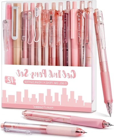 Set van 12 Pastel Gel Inktpennen en 11 Zwarte Inktpennen met 1 Marker voor Schrijven, School en Kantoor (Roze)