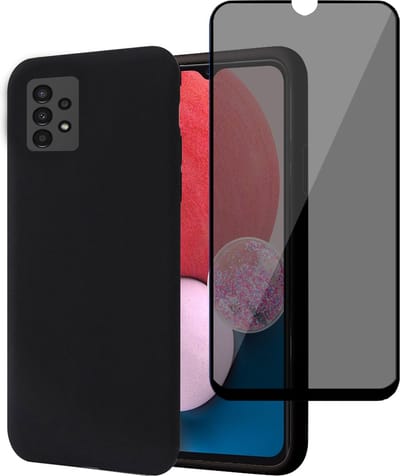 Hoesje geschikt voor Samsung A13 4G + Privé Screenprotector – Privacy Tempered Glass - Back Case Cover Zwart