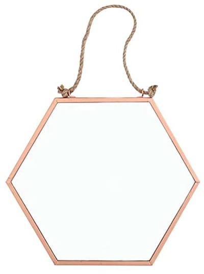 Mirrored Wall Decor with Geometric Design and Hanging Rope - Elegant Gold
