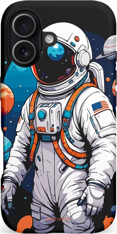 Casetastic hoesje geschikt voor Apple iPhone 17 - MagSafe - Dubbellaagse bescherming - Astronaut in space - Fashion Case - Zwart Grijs Donkerblauw