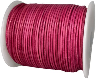 Leren Koord Rond, 50 m x 1.5 mm - Rond Lederen Koord, Voor Halskettingen, Armbanden, Sieraden, Knutselkralen en Veters (Vintage Dark Pink)