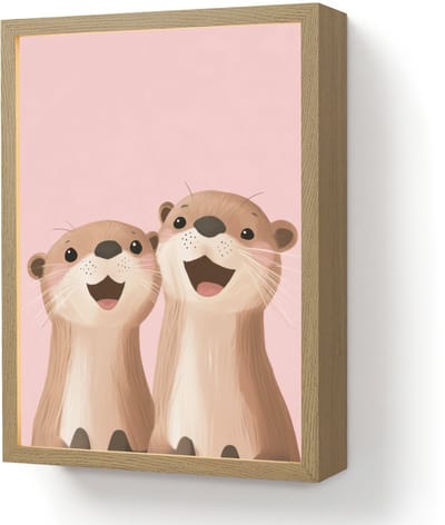 Wandlamp 30x40 cm - Oplaadbaar - Otters - Glimlach - Bruin - Wandlampen binnen woonkamer - Slaapkamer lamp - Decoratieve nachtlamp - Vloerlamp draadloos