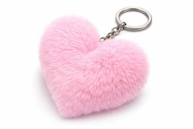 Okado Pluche Hart Sleutelhanger Roze – Zachte Keychain met Metalen Ring – Accessoire voor Sleutels, Tas of Rugzak