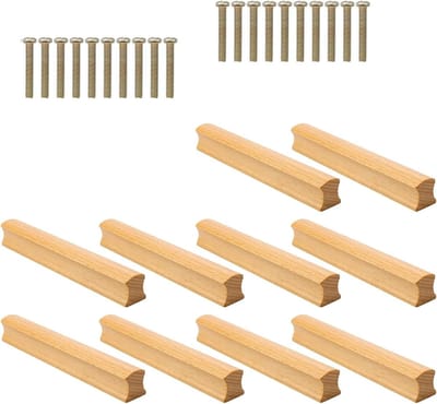 Set van 10 Houten Keukenhandgrepen voor Meubels met 20 Schroeven - Ideaal voor Kasten, Laden en Dressoirs, Gatafstand 128 mm