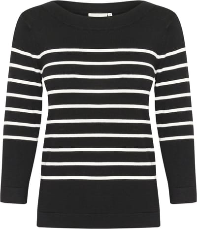 Kaffe KAlizza boatneck pullover Dames Trui - Black w. Chalk Stripe