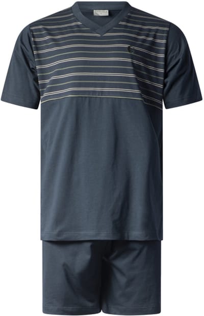 Gentlemen - heren shortama - zomerse pyjama - 100% katoen - V-hals - navy/green - maat M