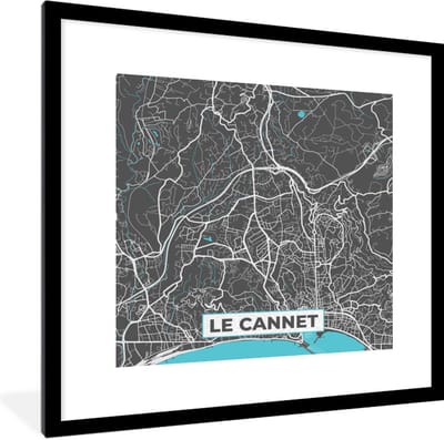 Fotolijst incl. Poster - Frankrijk - Stadskaart - Le Cannet - Frankijk - Plattegrond - Kaart - 40x40 cm - Posterlijst