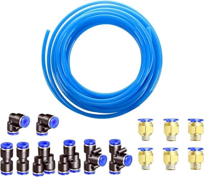 10 meter PU pneumatische slang, 12mm buitendiameter x 8mm binnendiameter, blauw, inclusief 14 pneumatische connectoren voor optimale prestaties