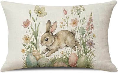 Decoratieve Kussenslopen 50 x 30 cm voor Pasen, Linnen Kussens voor Bank, Eetkamer en Tuin, Lente Decoratie met Pasen Konijn Motief