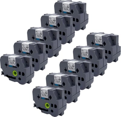 DULA Brother Compatible label tape- Tze-161 - 10 cassettes - Brother P-Touch - Zwart op transparant - 36mm x 8m