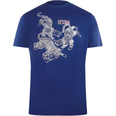 Cavalli Class Paisley Leopards-logo Blauw T-shirt
