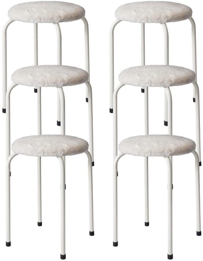 Home & Styling Bijzet krukje Furry white - 6x - metaal/stof - D40 x H48 cm - Meubels - Zitten