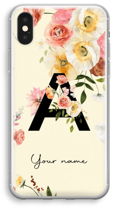 Gepersonaliseerd - Case Company® - Hoesje geschikt voor iPhone XS hoesje - Flirty Flowers Monogram - Soft Cover Telefoonhoesje - Bescherming aan alle Kanten en Schermrand