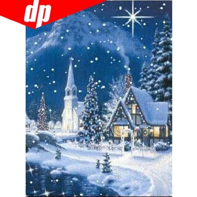 Sneeuwlandschap ronde strass diamant borduurwerk diy diamant schilderij handwerk mozaïek kruissteek 20X30